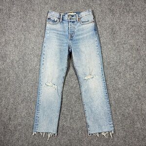 Levis Premium Jeans Womens 24 Blue Wedgie Straight Button Fly Frayed Hem 0356